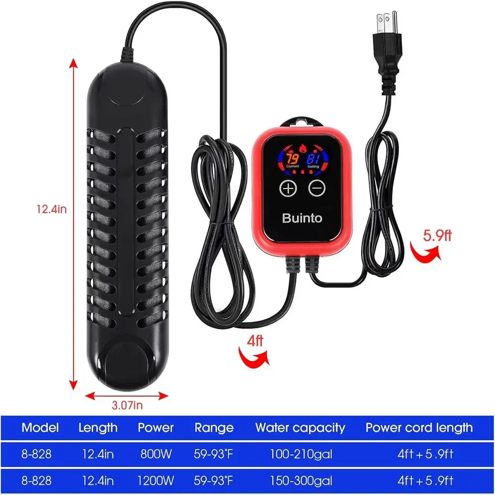 Buinto Fish Tank, Aquarium, Small Pond Heater. 800W, 1200W Double-Tube Heating